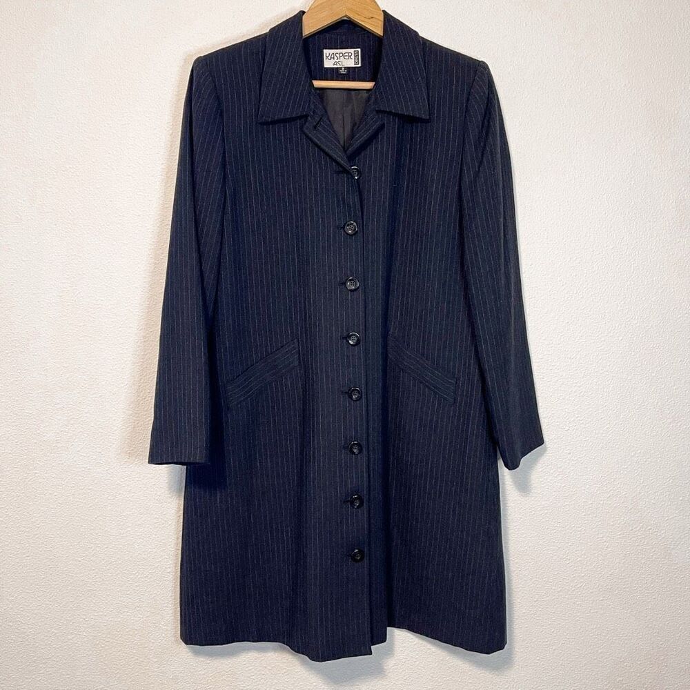 Kasper ASL Longline Suit Dress Pinstripe Black Size 8